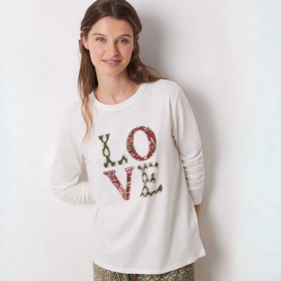 White Love Holiday Pajama Set with Top and Plaid Pants - Picture 11 of 13